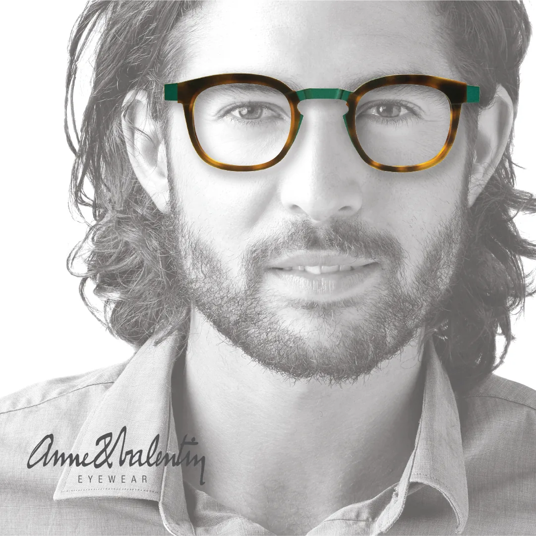 Tortoiseshell eyeglasses frame with green temple accents by Anne et Valentin