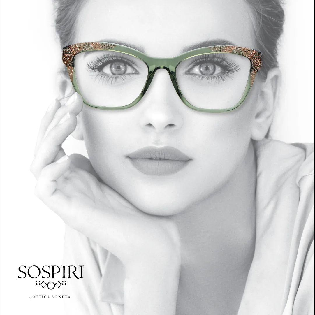 Sage green cat-eye eyeglasses frame with jeweled tortoiseshell temples, Sospiri